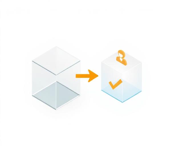 Two cubes connected by a directional arrow