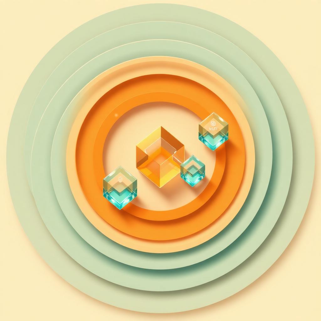 Concentric radiating rings with floating geometric solids