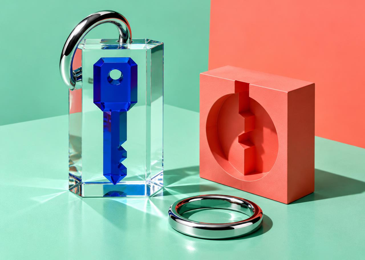 Conceptual protected blue key and matching coral socket representing public-private authentication